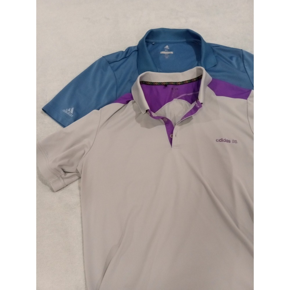 2 Adidas Men's Short Sleeve Golf Polo Shirt XL Purple Gray Blue White RECENT